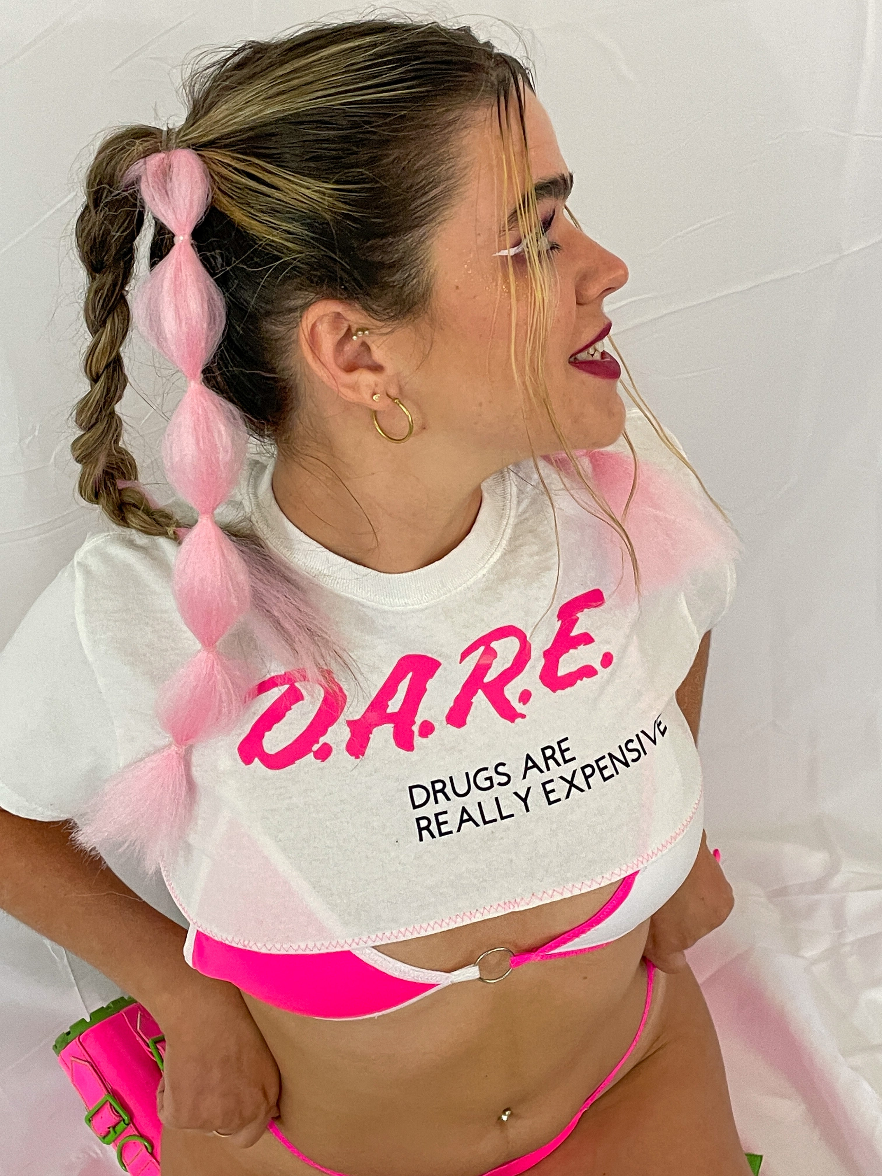 Pink & White DARE Super Crop Top