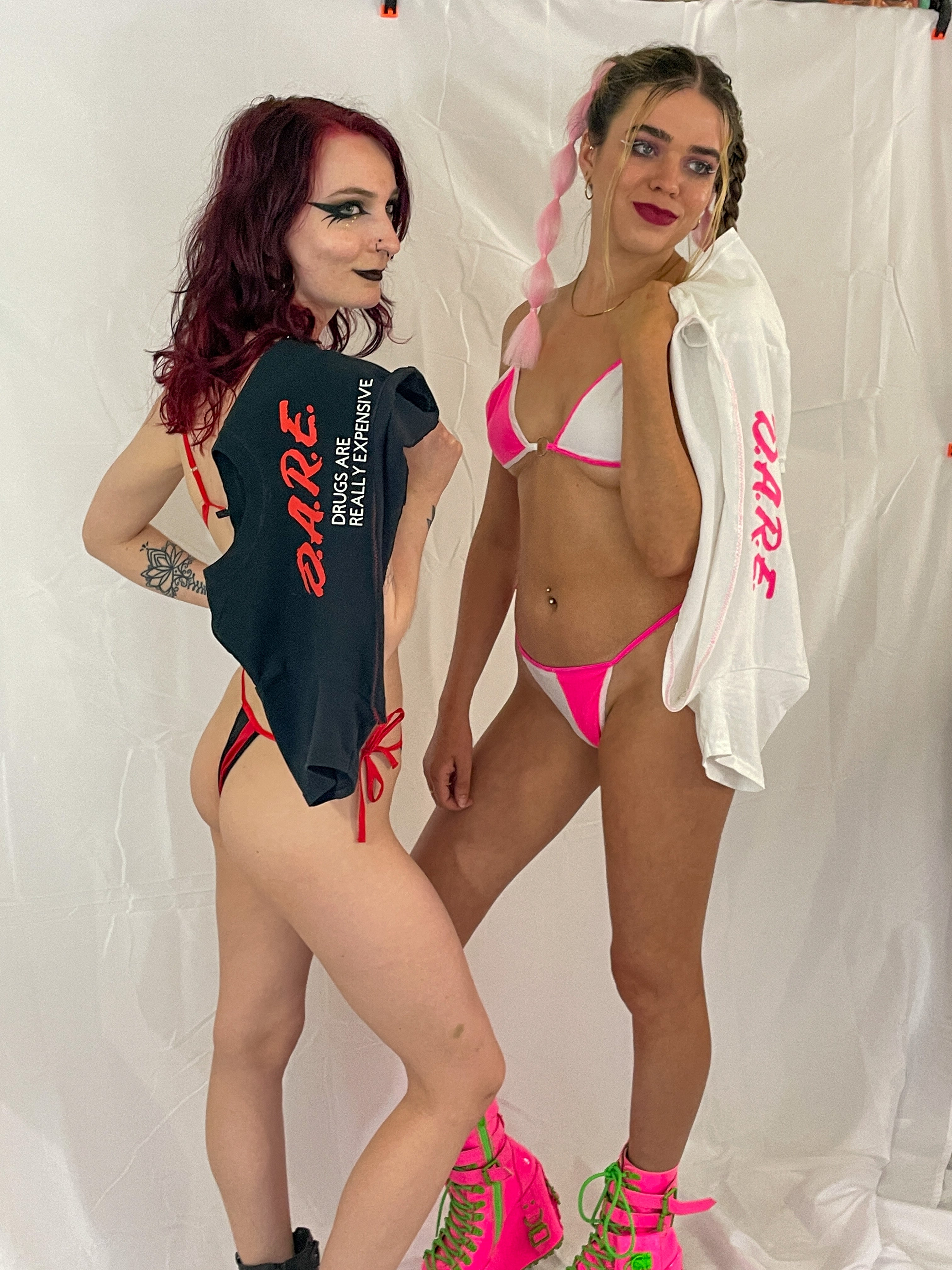 Black & Red Split Thong Bottoms