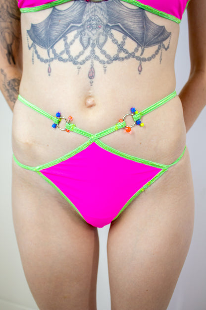 Pink & Green Pierced Thong Bottoms
