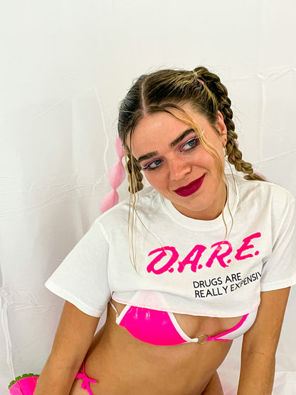 Pink & White DARE Super Crop Top